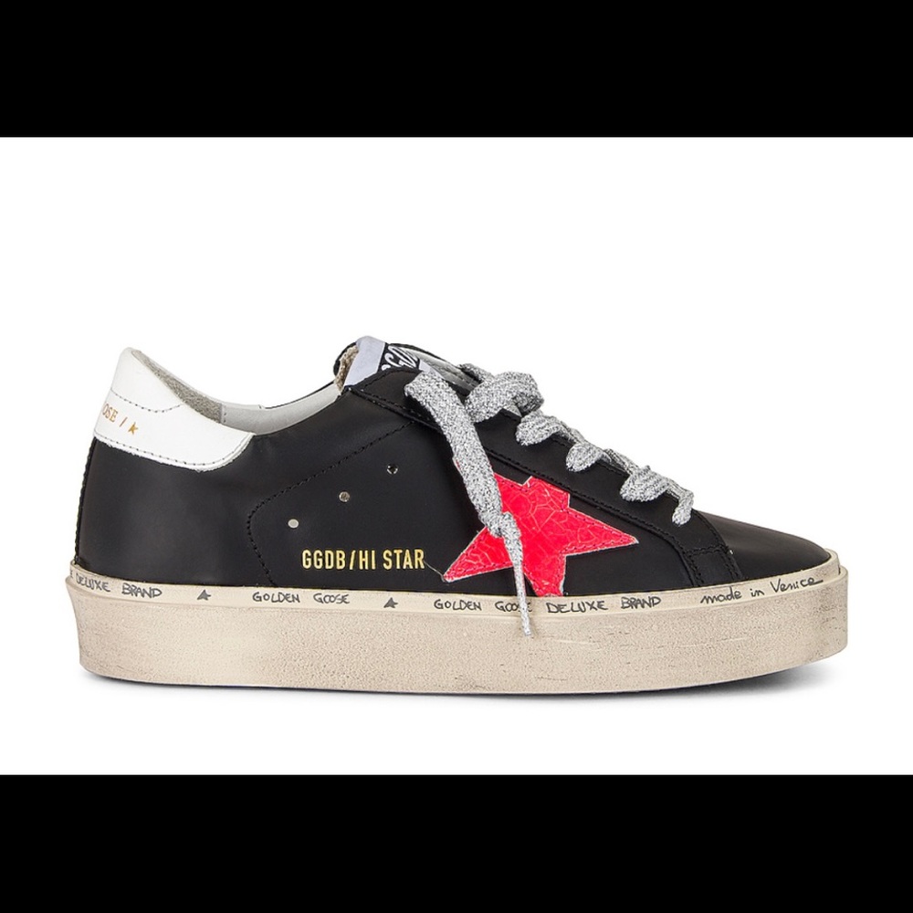 Golden Goose Black Sneakers with Red Star and Silver Laces - Picture 3 of 16